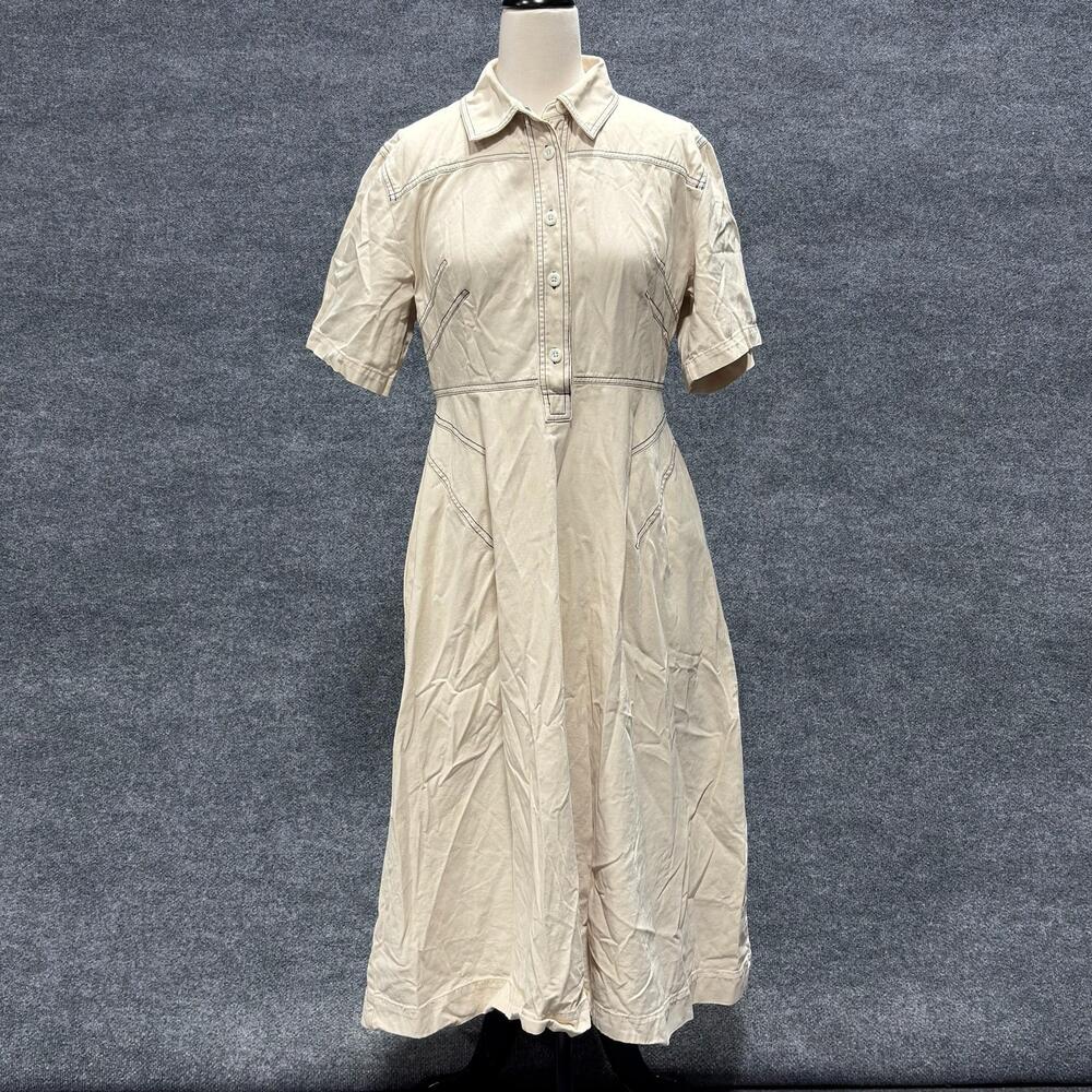 Rosetta Getty Collective Dress Womens 10 Beige Shirt Midi Fit Flare Pockets